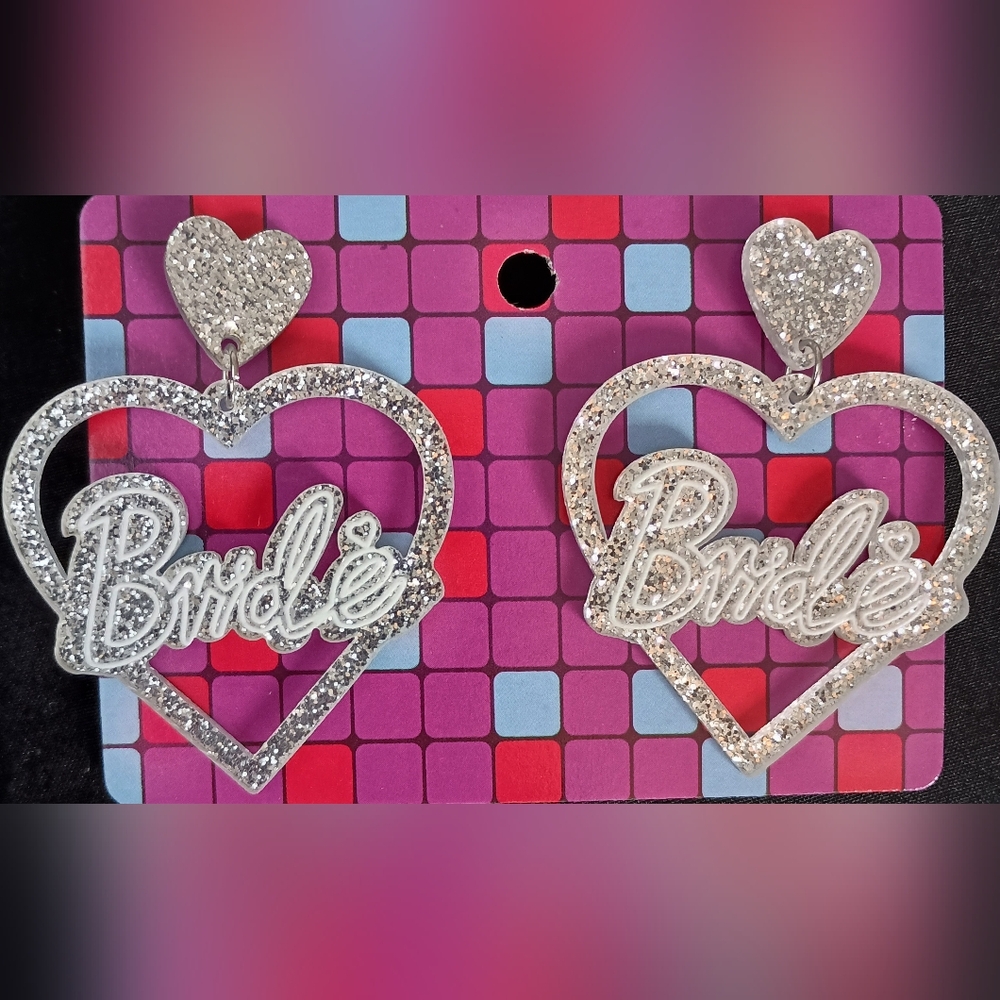 Glitter Heart Bride Earrings